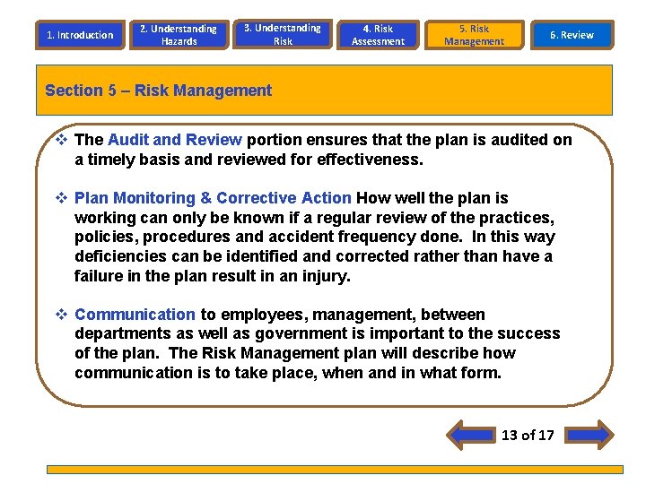 1. Introduction 2. Understanding Hazards 3. Understanding Risk 4. Risk Assessment 5. Risk Management 1. Introduction 2. Understanding Hazards 3. Understanding Risk 4. Risk Assessment 5. Risk Management