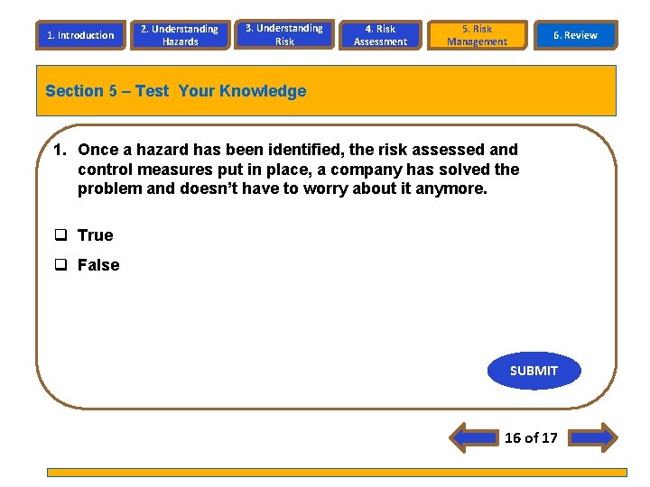 1. Introduction 2. Understanding Hazards 3. Understanding Risk 4. Risk Assessment 5. Risk Management 1. Introduction 2. Understanding Hazards 3. Understanding Risk 4. Risk Assessment 5. Risk Management