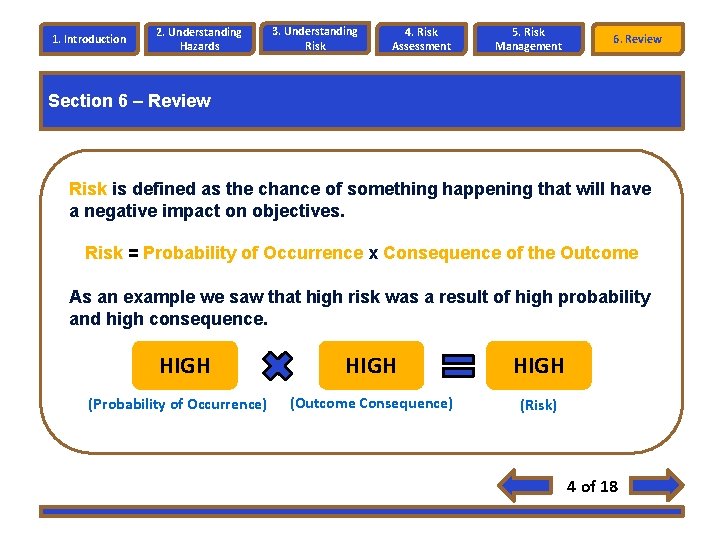 1. Introduction 2. Understanding Hazards 3. Understanding Risk 4. Risk Assessment 5. Risk Management 1. Introduction 2. Understanding Hazards 3. Understanding Risk 4. Risk Assessment 5. Risk Management