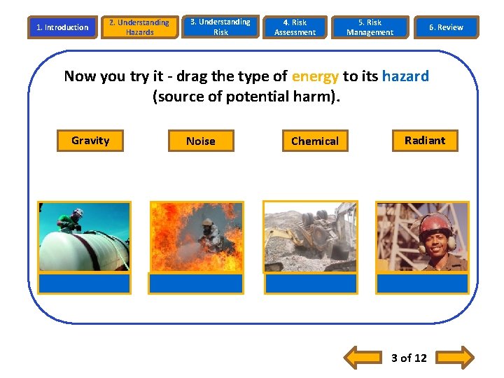 1. Introduction 2. Understanding Hazards 3. Understanding Risk 4. Risk Assessment 5. Risk Management 1. Introduction 2. Understanding Hazards 3. Understanding Risk 4. Risk Assessment 5. Risk Management