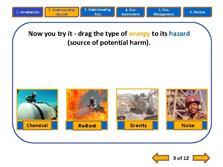 1. Introduction 2. Understanding Hazards 3. Understanding Risk 4. Risk Assessment 5. Risk Management 1. Introduction 2. Understanding Hazards 3. Understanding Risk 4. Risk Assessment 5. Risk Management