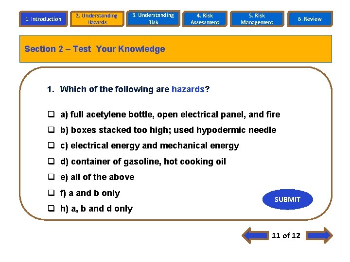 1. Introduction 2. Understanding Hazards 3. Understanding Risk 4. Risk Assessment 5. Risk Management 1. Introduction 2. Understanding Hazards 3. Understanding Risk 4. Risk Assessment 5. Risk Management