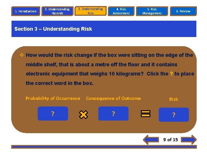 1. Introduction 2. Understanding Hazards 3. Understanding Risk 4. Risk Assessment 5. Risk Management 1. Introduction 2. Understanding Hazards 3. Understanding Risk 4. Risk Assessment 5. Risk Management