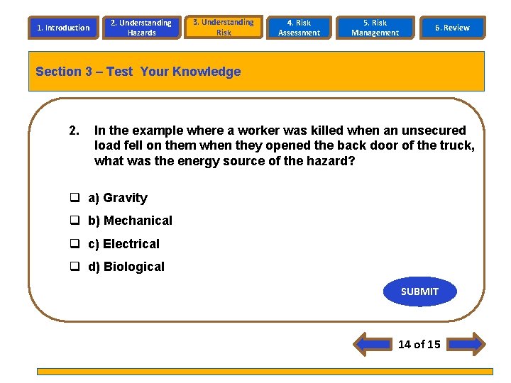 1. Introduction 2. Understanding Hazards 3. Understanding Risk 4. Risk Assessment 5. Risk Management 1. Introduction 2. Understanding Hazards 3. Understanding Risk 4. Risk Assessment 5. Risk Management