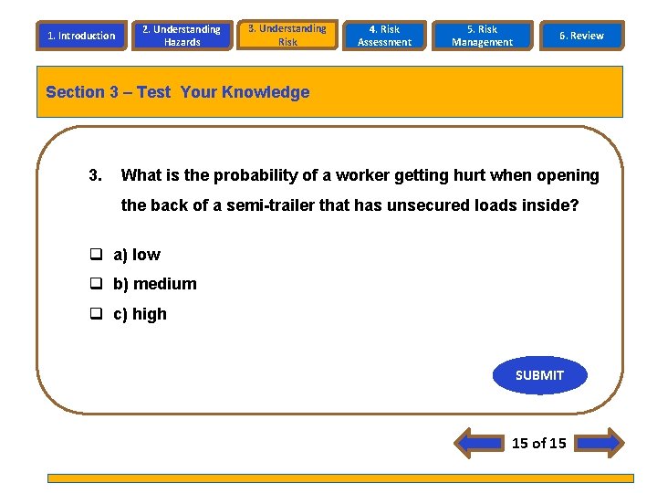 1. Introduction 2. Understanding Hazards 3. Understanding Risk 4. Risk Assessment 5. Risk Management 1. Introduction 2. Understanding Hazards 3. Understanding Risk 4. Risk Assessment 5. Risk Management