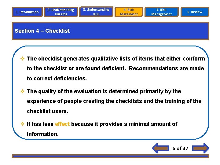 1. Introduction 2. Understanding Hazards 3. Understanding Risk 4. Risk Assessment 5. Risk Management 1. Introduction 2. Understanding Hazards 3. Understanding Risk 4. Risk Assessment 5. Risk Management