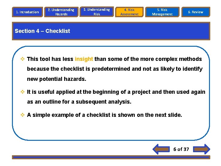 1. Introduction 2. Understanding Hazards 3. Understanding Risk 4. Risk Assessment 5. Risk Management 1. Introduction 2. Understanding Hazards 3. Understanding Risk 4. Risk Assessment 5. Risk Management
