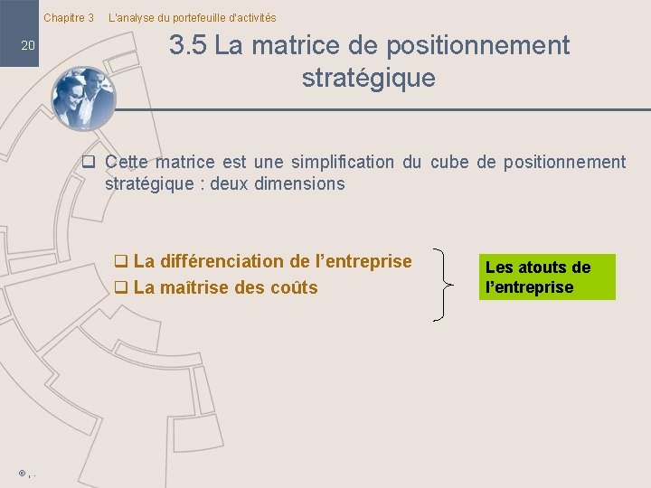 Chapitre 3 20 L’analyse du portefeuille d’activités 3. 5 La matrice de positionnement stratégique
