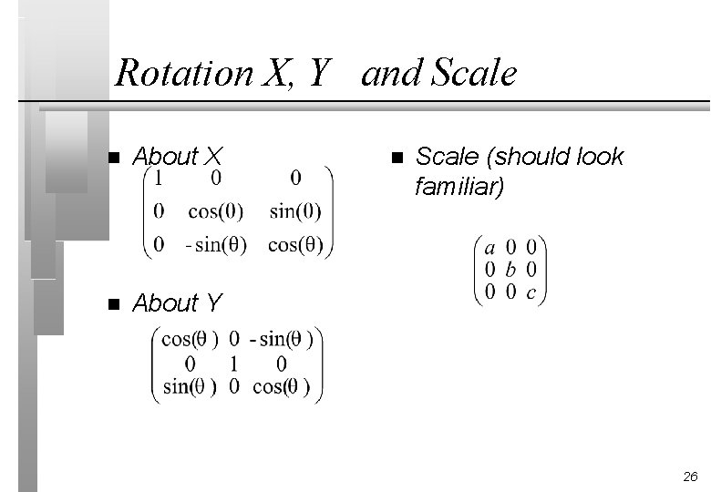 Rotation X, Y and Scale n About X n About Y n Scale (should