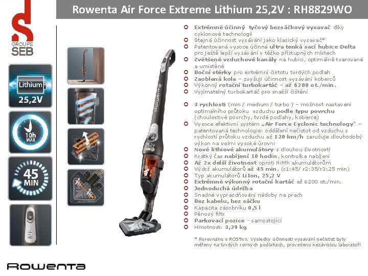 Rowenta Air Force Extreme Lithium 25, 2 V : RH 8829 WO ¢ ¢ Rowenta Air Force Extreme Lithium 25, 2 V : RH 8829 WO ¢ ¢