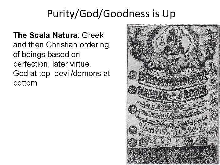 Purity/God/Goodness is Up The Scala Natura: Greek and then Christian ordering of beings based