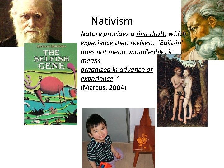 Nativism Nature provides a first draft, which experience then revises… ‘Built-in' does not mean