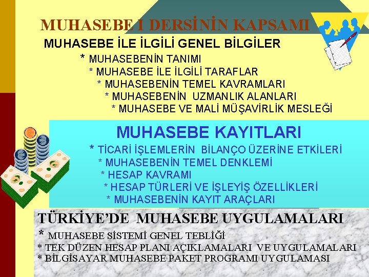 MUHASEBE I DERSİNİN KAPSAMI MUHASEBE İLGİLİ GENEL BİLGİLER * MUHASEBENİN TANIMI * MUHASEBE İLGİLİ