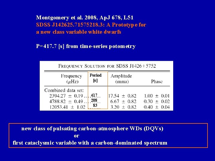 Montgomery et al. 2008, Ap. J 678, L 51 SDSS J 142625. 71575218. 3: