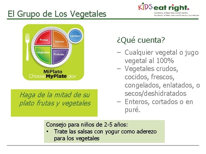 El Grupo de Los Vegetales ¿Qué cuenta? Haga de la mitad de su plato