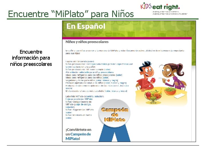 Encuentre “Mi. Plato” para Niños Encuentre información para niños preescolares 