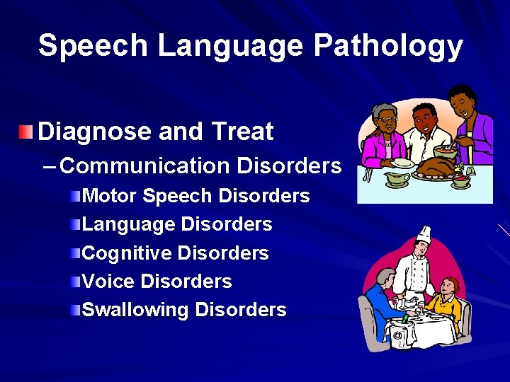 Speech Language Pathology Diagnose and Treat – Communication Disorders Motor Speech Disorders Language Disorders