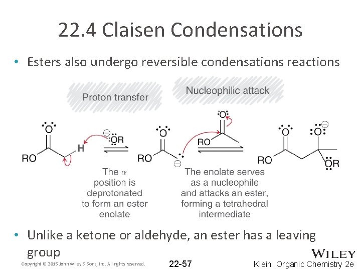 22. 4 Claisen Condensations • Esters also undergo reversible condensations reactions • Unlike a