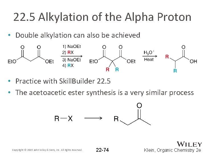 22. 5 Alkylation of the Alpha Proton • Double alkylation can also be achieved