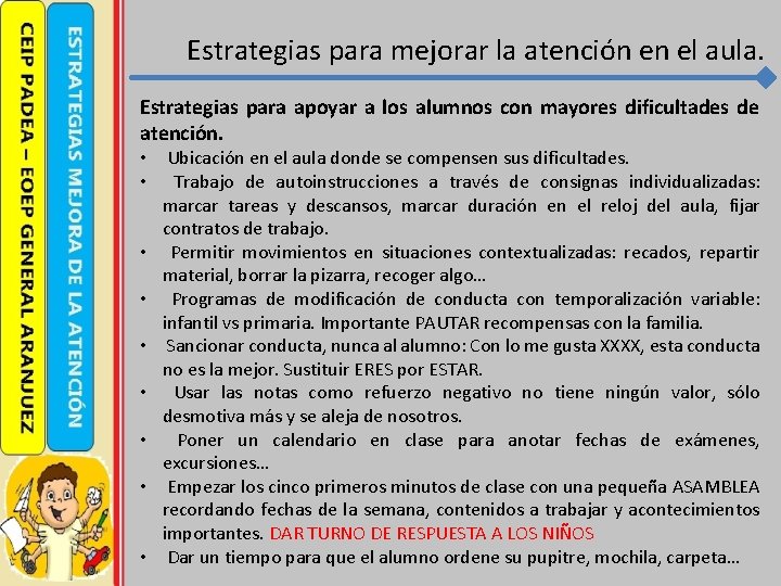 Estrategias para mejorar la atención en el aula. Estrategias para apoyar a los alumnos