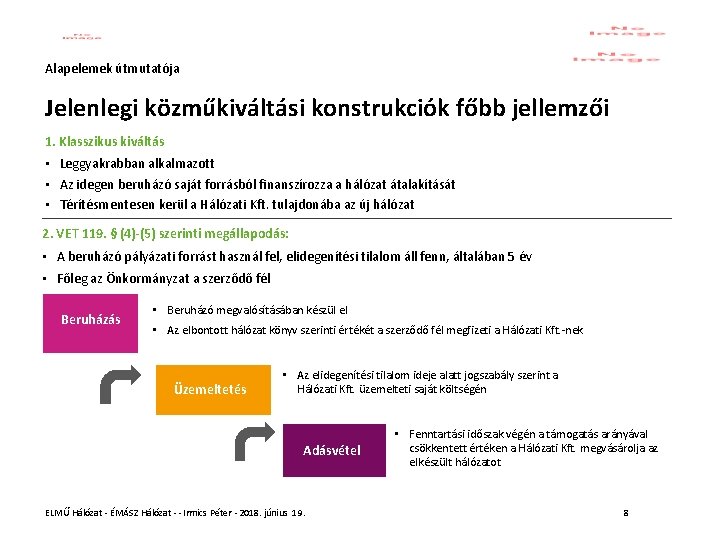 Alapelemek útmutatója Jelenlegi közműkiváltási konstrukciók főbb jellemzői 1. Klasszikus kiváltás • Leggyakrabban alkalmazott •