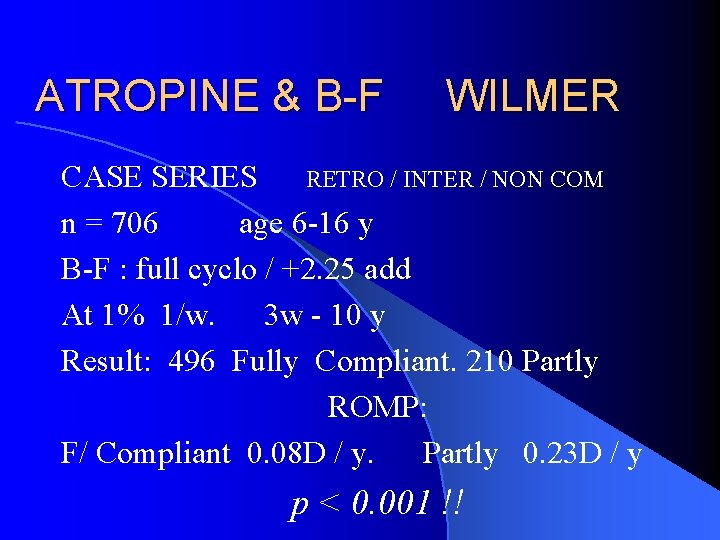 ATROPINE & B-F WILMER CASE SERIES RETRO / INTER / NON COM n =