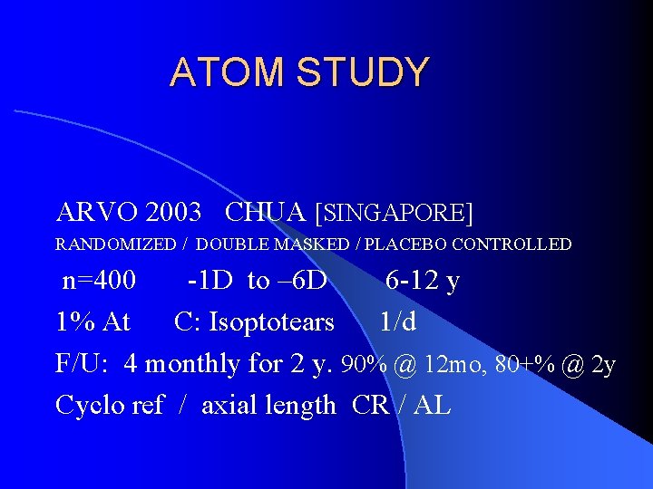 ATOM STUDY ARVO 2003 CHUA [SINGAPORE] RANDOMIZED / DOUBLE MASKED / PLACEBO CONTROLLED n=400