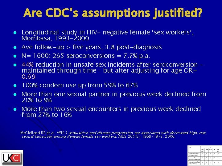 Are CDC’s assumptions justified? l l l l Longitudinal study in HIV- negative female Are CDC’s assumptions justified? l l l l Longitudinal study in HIV- negative female