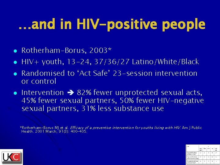 …and in HIV-positive people l l Rotherham-Borus, 2003* HIV+ youth, 13 -24, 37/36/27 Latino/White/Black …and in HIV-positive people l l Rotherham-Borus, 2003* HIV+ youth, 13 -24, 37/36/27 Latino/White/Black