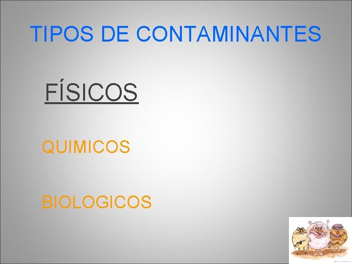 TIPOS DE CONTAMINANTES FÍSICOS QUIMICOS BIOLOGICOS 