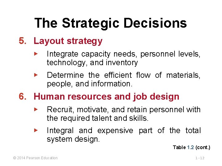 The Strategic Decisions 5. Layout strategy ▶ Integrate capacity needs, personnel levels, technology, and