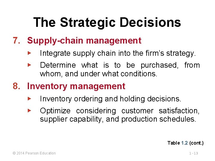 The Strategic Decisions 7. Supply-chain management ▶ Integrate supply chain into the firm’s strategy.