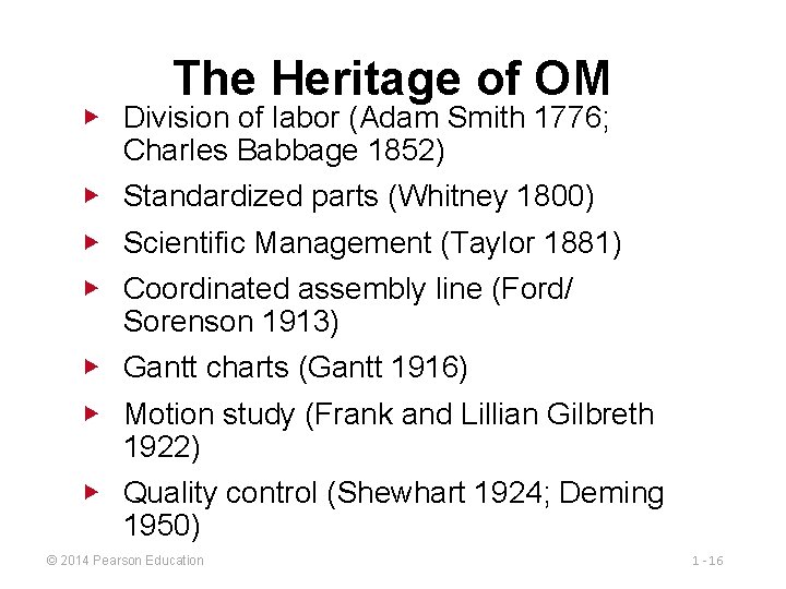 The Heritage of OM ▶ Division of labor (Adam Smith 1776; Charles Babbage 1852)