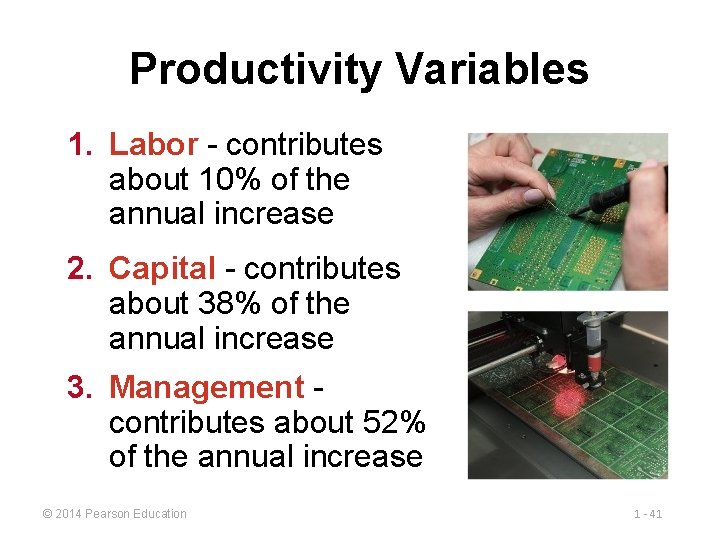 Productivity Variables 1. Labor - contributes about 10% of the annual increase 2. Capital