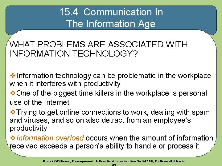 15. 4 Communication In The Information Age WHAT PROBLEMS ARE ASSOCIATED WITH INFORMATION TECHNOLOGY? 15. 4 Communication In The Information Age WHAT PROBLEMS ARE ASSOCIATED WITH INFORMATION TECHNOLOGY?