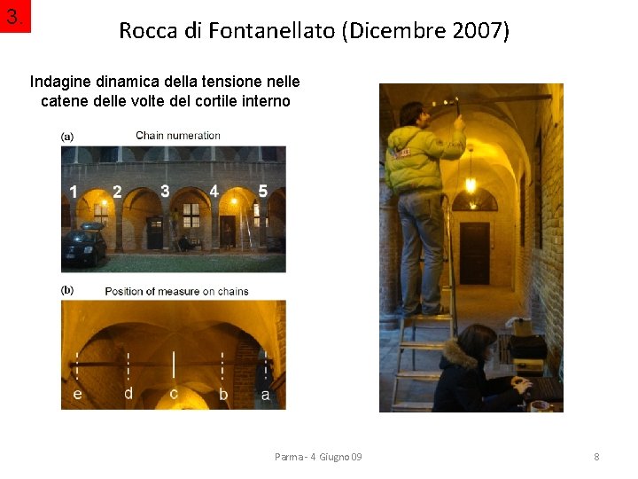 3. Rocca di Fontanellato (Dicembre 2007) Indagine dinamica della tensione nelle catene delle volte