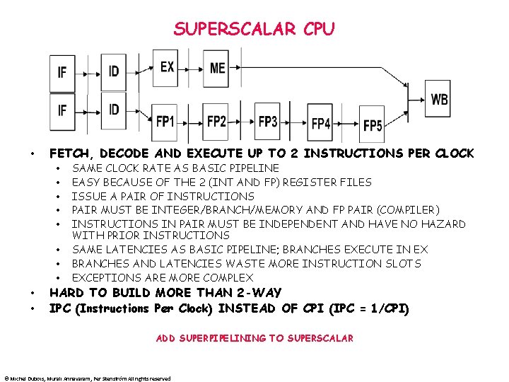 SUPERSCALAR CPU • FETCH, DECODE AND EXECUTE UP TO 2 INSTRUCTIONS PER CLOCK •