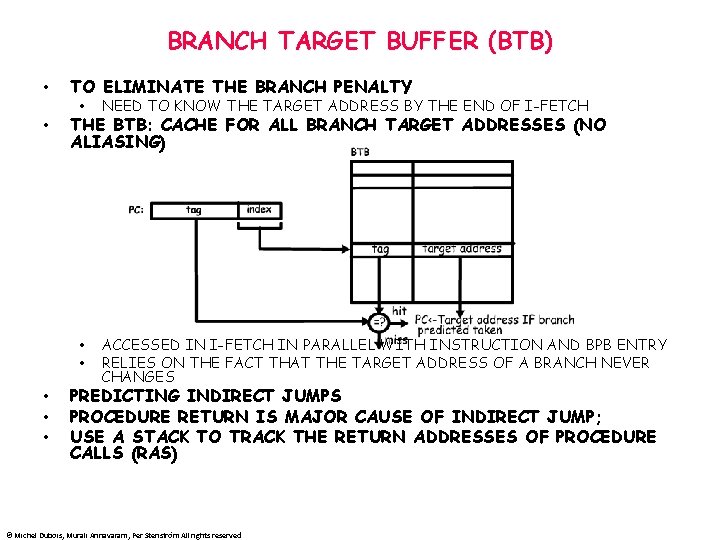 BRANCH TARGET BUFFER (BTB) • • • TO ELIMINATE THE BRANCH PENALTY • NEED