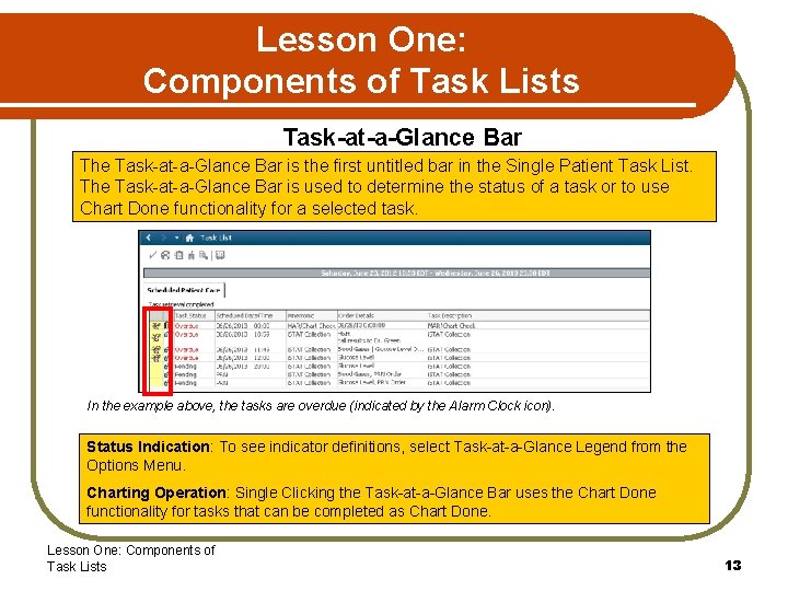 Lesson One: Components of Task Lists Task-at-a-Glance Bar The Task-at-a-Glance Bar is the first