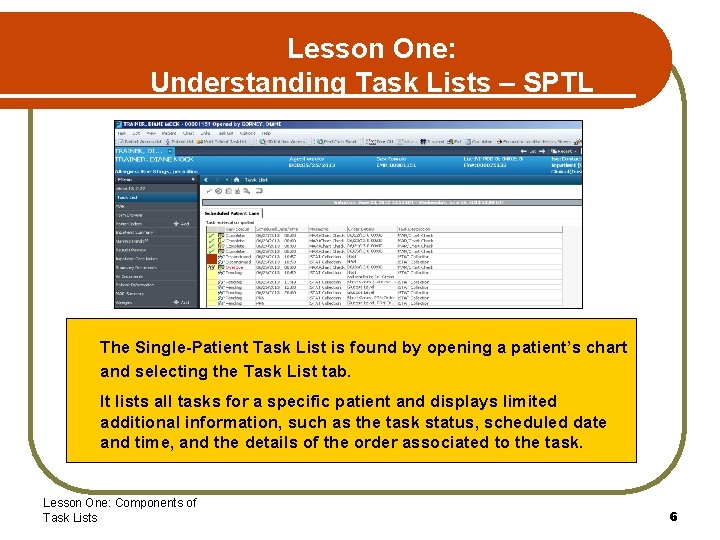 Lesson One: Understanding Task Lists – SPTL The Single-Patient Task List is found by