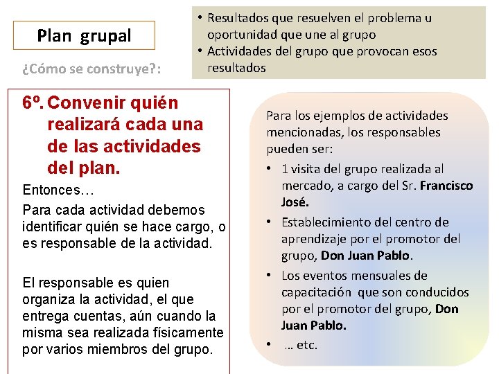 Plan grupal ¿Cómo se construye? : • Resultados que resuelven el problema u oportunidad