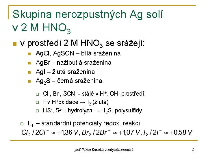 Skupina nerozpustných Ag solí v 2 M HNO 3 n v prostředí 2 M