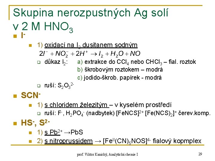 Skupina nerozpustných Ag solí v 2 - M HNO 3 n I n n