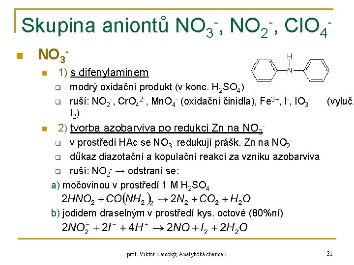 Skupina aniontů NO 3 -, NO 2 -, Cl. O 4 n NO 3