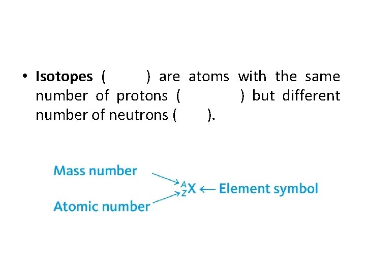  • Isotopes ( ) are atoms with the same number of protons (