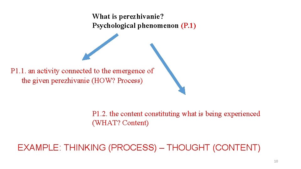 What is perezhivanie? Psychological phenomenon (P. 1) P 1. 1. an activity connected to