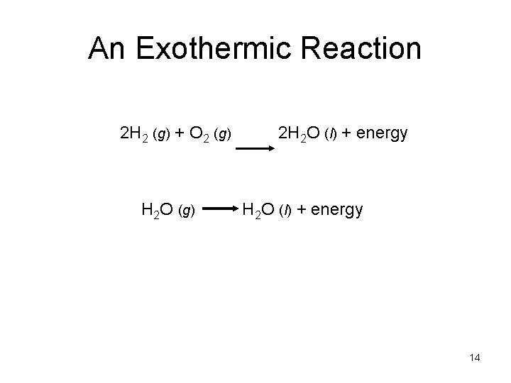 An Exothermic Reaction 2 H 2 (g) + O 2 (g) H 2 O