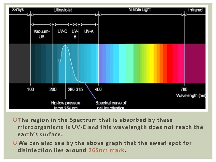  The region in the Spectrum that is absorbed by these microorganisms is UV-C