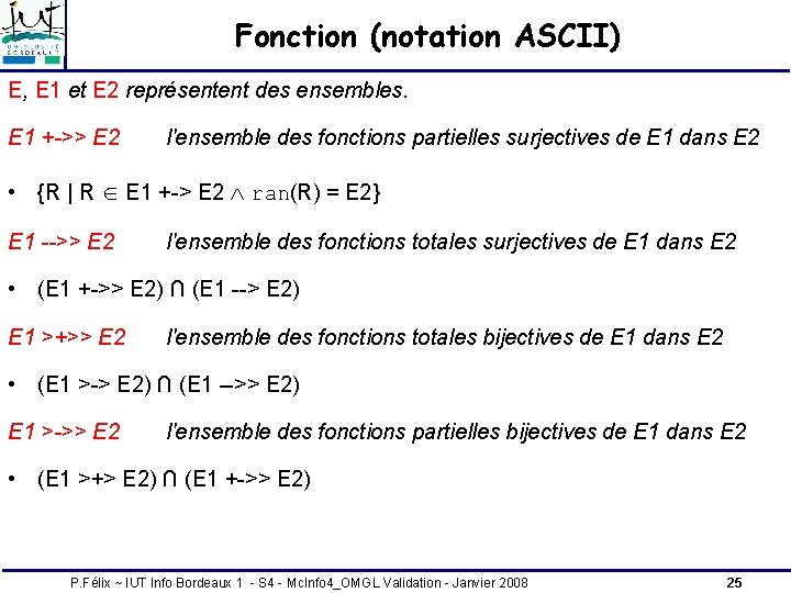 Fonction (notation ASCII) E, E 1 et E 2 représentent des ensembles. E 1 Fonction (notation ASCII) E, E 1 et E 2 représentent des ensembles. E 1