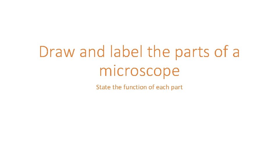 Draw and label the parts of a microscope State the function of each part